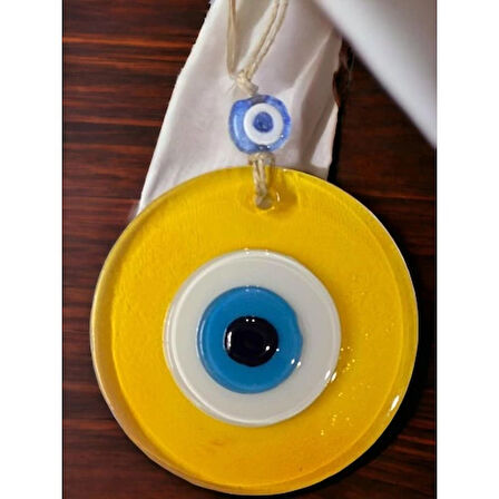 Dodes Şeffaf Sarı Nazar Boncuklu Duvar Süsü 10 Cm Cam Duvar Dekoru