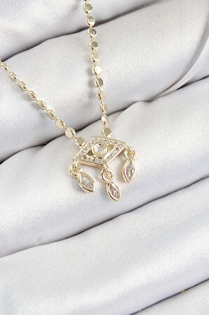 Dodes Dodes Pirinç Zirkon Taşlı Sallantılı Göz Model Ezme Zincir Gold Renk Kadın Kolye TG27BKO10389
