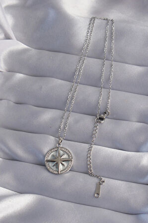 Dodes Dodes 316L Çelik Zincir Gümüş Renk Zirkon Taşlı Kutup Yıldızı Kolye TG27BKO9126