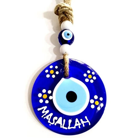 Dodes Maşallah Yazılı Papatya Desenli Nazar Boncuklu El Boyaması Duvar Süsü