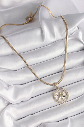 Dodes 316L Çelik Gold Renk İtalyan Zincir Zirkon Taşlı Kutup Yıldız Model Kadın Kolye TG27BKO9595