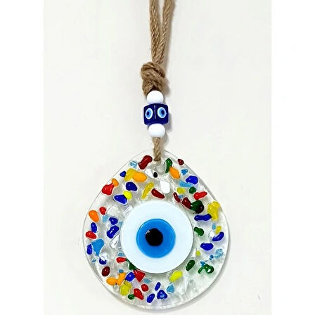 Dodes Gökkuşağı Renklerinde Nazar Boncuklu Damla Model Şeffaf Cam Duvar Süsü