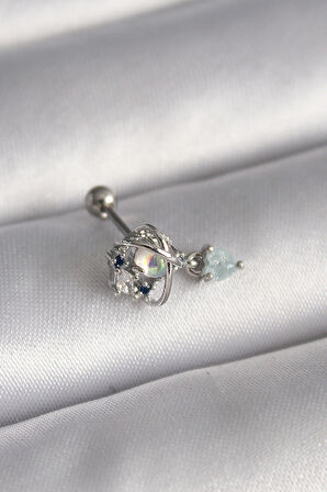 Dodes Dodes 316L Çelik Gümüş Renk Zirkon Taşlı Sallantı Kalp Detay Tragus Piercing TG27PR1361