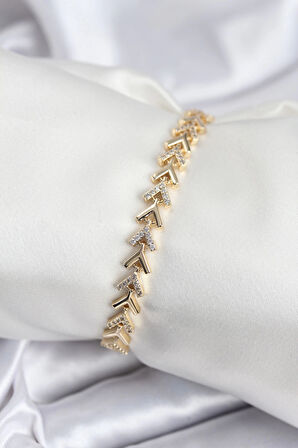 Dodes Pirinç VIP Seri Gold Zirkon Taşlı Balık Sırtı Model Kadın Bileklik TG27BB7921