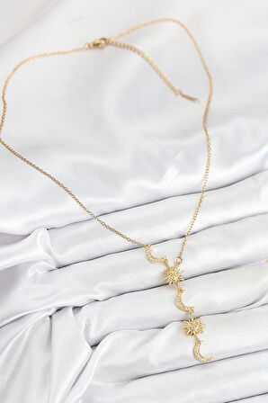 Dodes 316L Çelik Zirkon Taşlı Güneş Ve Ay Model Gold Renk Kadın Kolye TG27BKO10548