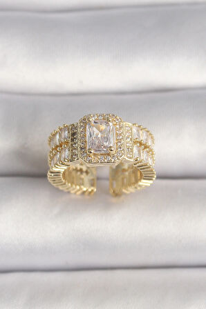 Dodes Dodes Pirinç Gold Renk Ayarlanabilir Baget Zirkon Taş Model Kadın Yüzük TG27BYK3589