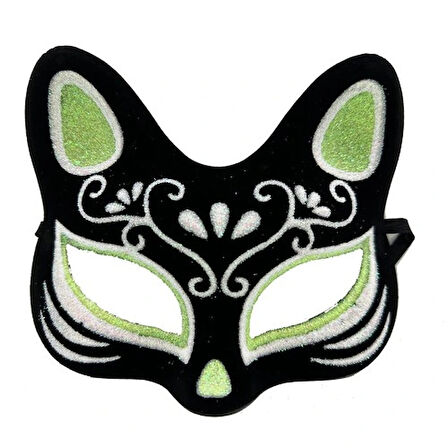 Dodes Siyah Süet Kaplama Gümüş Yeşil Simli Kedi Maskesi
