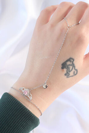 Dodes 316L Çelik Gümüş Renk Pembe Zirkon Taşlı Kanatlı Kalp Model Şahmeran TG27SN584