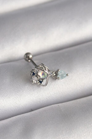 Dodes 316L Çelik Gümüş Renk Zirkon Taşlı Sallantı Kalp Detay Tragus Piercing TG27PR1361