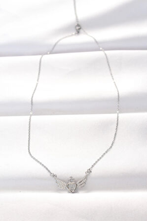 Dodes 316L Çelik Silver Renk Zirkon Taşlı Kalpli Kanat Kolye TG27BKO8515