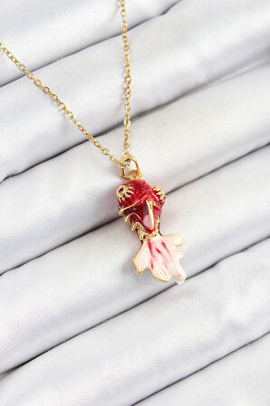 Dodes Dodes 316L Çelik Zincir Kırmızı Balık Model Gold Renk Kadın Kolye TG27BKO10325