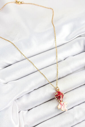 Dodes Dodes 316L Çelik Zincir Kırmızı Balık Model Gold Renk Kadın Kolye TG27BKO10325
