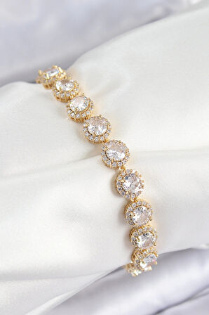 Dodes Pirinç Zirkon Taşlı Daire Baget Model Gold Renk VIP Seri Kadın Bileklik TG27BB7514