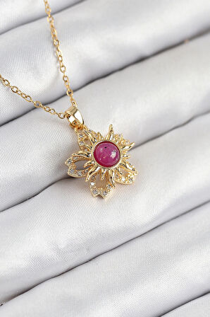 Dodes 316L Çelik Zirkon Taşlı Döner Güneş Model Gold Renk Kadın Kolye TG27BKO10510