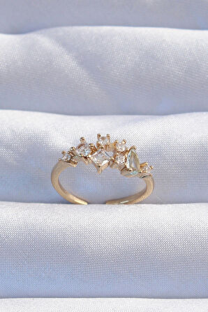 Dodes Dodes Pirinç Gold Renk Zirkon Taşlı Damla Detay Ayarlanabilir Yüzük TG27BYK3245