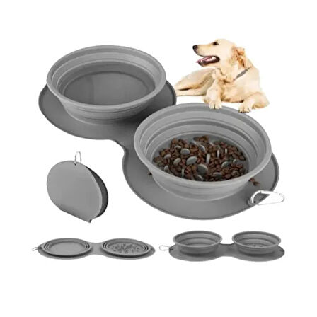 Dodes Mikopet Katlanabilir İkili Mama ve Su Kabı