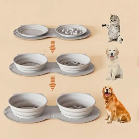 Dodes Mikopet Katlanabilir İkili Mama ve Su Kabı