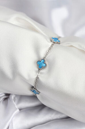 Dodes 316L Çelik Gümüş Renk Buz Mavisi Baby Boy Yonca Kadın Bileklik TG27BB7949