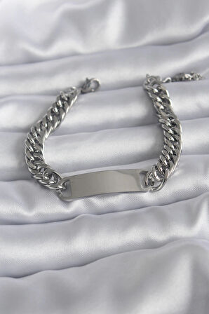 Dodes 316L Çelik Gümüş Renk İsim Yazılabilir Plaka Model Kadın Bileklik TG27BB5743