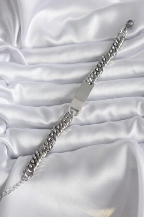 Dodes 316L Çelik Gümüş Renk İsim Yazılabilir Plaka Model Kadın Bileklik TG27BB5743