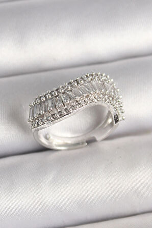 Dodes Pirinç Gümüş Renk Su Yolu Zirkon Dalga Model Ayarlanabilir Kadın Yüzük TG27BYK3692