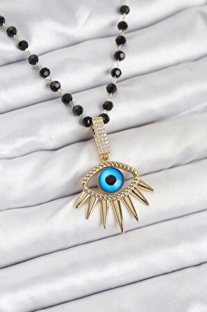 Dodes 316L Çelik Zincir Kristal Boncuklu Göz Model Kadın Kolye TG27BKO10564