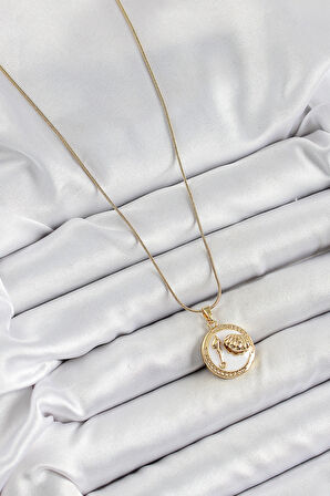 Dodes Dodes 316L Çelik Zincir Beyaz Mineli Sanatsal Portre İstiridye Model Gold Renk Kadın Kolye TG27BKO10267