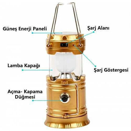 Dodes Solar Şarjlı Güneş Enerjili Fan Kamp Feneri Güneş Paneli Kamp Şarjlı Işıldak Usb Şarj