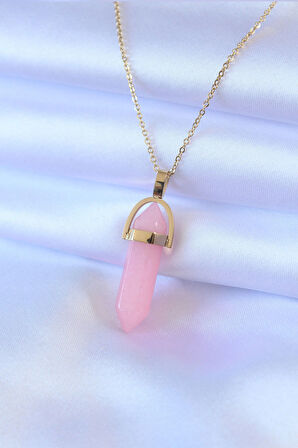 Dodes Dodes 316L Çelik Gold Renk Kristal Pembe Taş Model Kadın kolye TG27BKO7472