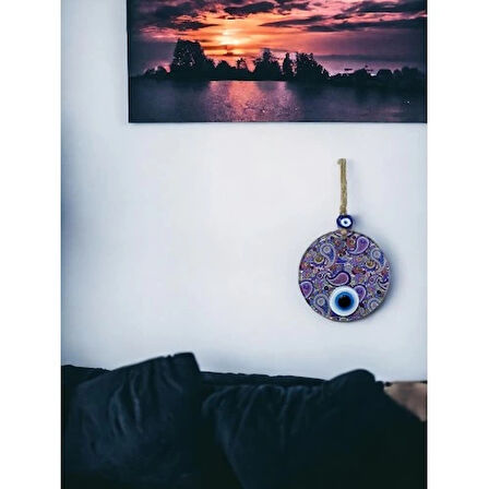 Dodes Mandala Desen Mavi Mor Nazar Boncuklu Füzyon Cam El İşçiliği 12 cm Duvar Süsü Nazarlık Hediyelik Eşya