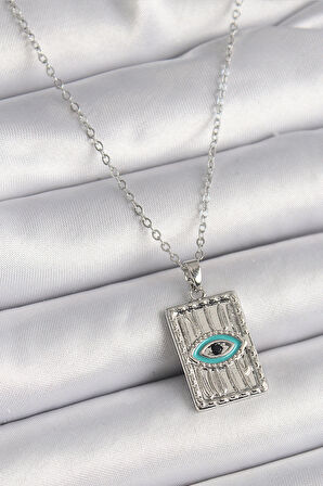 Dodes Dodes 316L Çelik Gümüş Renk Zirkon Taşlı Göz İşleme Detaylı Plaka Model Kadın Kolye TG27BKO9616