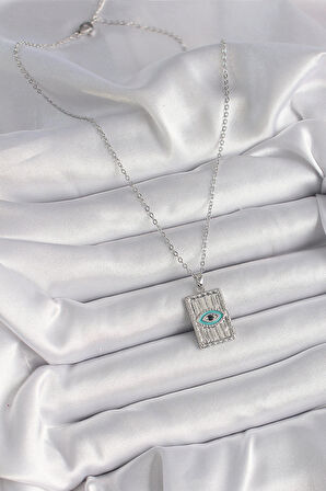 Dodes Dodes 316L Çelik Gümüş Renk Zirkon Taşlı Göz İşleme Detaylı Plaka Model Kadın Kolye TG27BKO9616