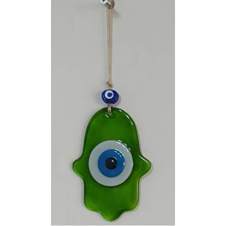 Dodes Nazar Boncuklu Yağ Yeşili Renginde Fatma Ana Bereket Eli Cam Duvar Süsü