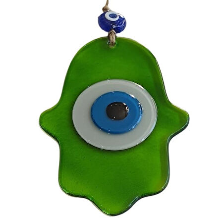 Dodes Nazar Boncuklu Yağ Yeşili Renginde Fatma Ana Bereket Eli Cam Duvar Süsü