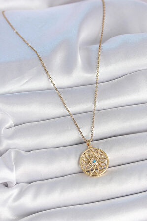 Dodes Dodes 316L Çelik Gold Renk Zincr Mavi Taşlı Lotus Model Kadın Kolye TG27BKO10061