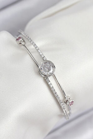 Dodes Pirinç Zirkon Taşlı Pırlanta Model Gümüş Renk Kadın Bileklik TG27BB7880