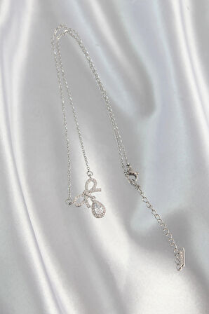 Dodes Dodes 316L Çelik Gümüş Renk Zirkon Taşlı Fiyonk Detay Damla Kolye TG27BKO8922