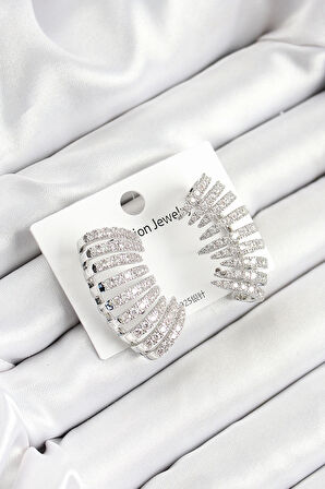 Dodes Pirinç Zirkon Taşlı Çoklu Görünümlü Model Gümüş Renk Kadın Küpe TG27BKP10631