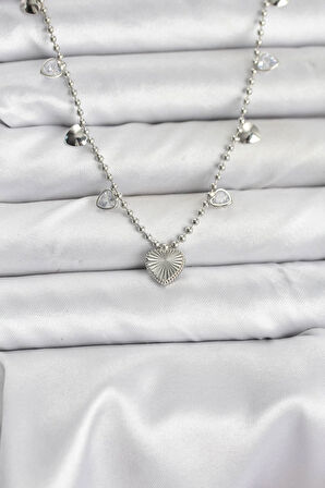 Dodes Dodes Pirinç Gümüş Renk Kalp Model Kadın Kolye TG27BKO10653