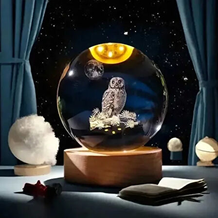 Dodes Dekoratif Baykuş Tasarımlı Işıklı Cam Küre