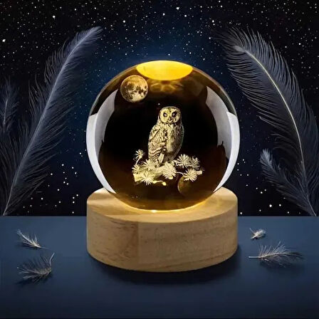 Dodes Dekoratif Baykuş Tasarımlı Işıklı Cam Küre