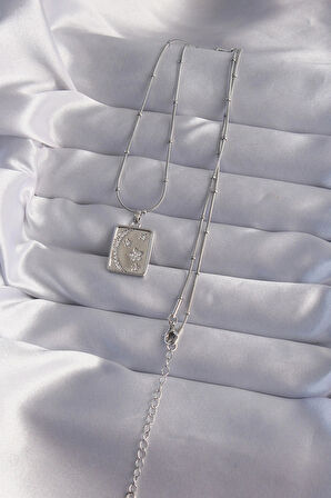 Dodes Dodes 316L Çelik Zincir Gümüş Renk Zirkon Taşlı Ay Yıldız Figürlü Tarot Kolye TG27BKO9022