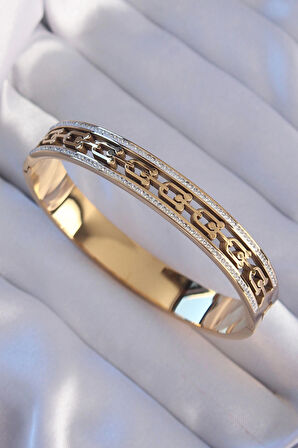 Dodes 316L Çelik Gold Renk Zirkon Taşlı Model Kelepçe TG27BB6188