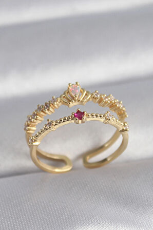 Dodes Dodes Pirinç Gold Renk Zirkon Taşlı Taç Model Kadın Yüzük TG27BYK3040