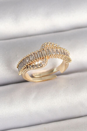 Dodes Dodes Pirinç Gold Renk Su Yolu Zirkon Taşlı Ayarlanabilir Model Kadın Yüzük TG27BYK3691