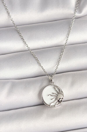 Dodes Dodes 316L Çelik Gümüş Renk Zincir Beyaz Mineli Gün Batımı Model Kadın Kolye TG27BKO9999