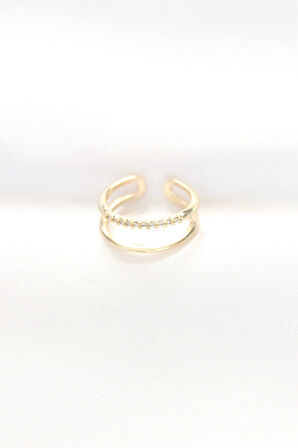 Dodes Dodes 2li Görünümlü Su Yolu Tasarımlı Gold Renk Ayarlanabilir Yüzük TG27BYK3136