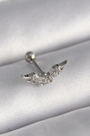 Dodes 316L Çelik Gümüş Renk Zirkon Taş Detay Kanat Model Tragus Piercing TG27PR1291