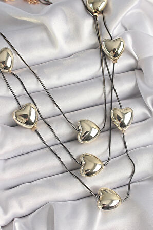 Dodes Dodes Pirinç Füme Renk Zincir 3D Gold Renk Kalp Model Kadın Kolye TG27BKO9618