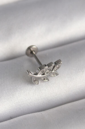 Dodes Dodes 316L Çelik Gümüş Renk Dal Model Zirkon Taş Detaylı Tragus Piercing TG27PR1343